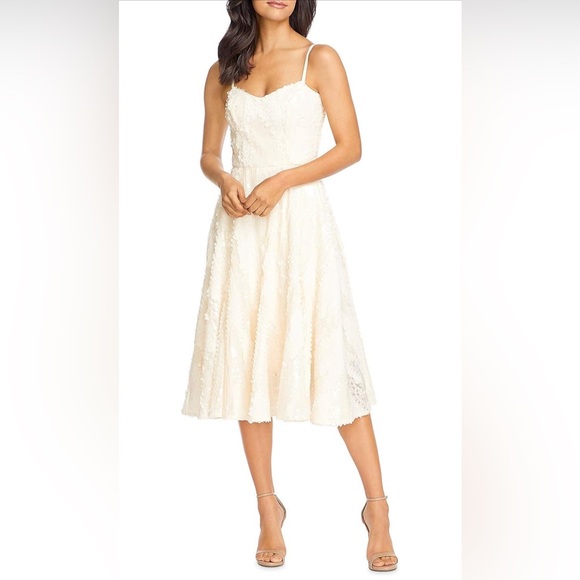 Dress the Population cream/white sequin Flora midi dress NWT - Picture 2 of 8
